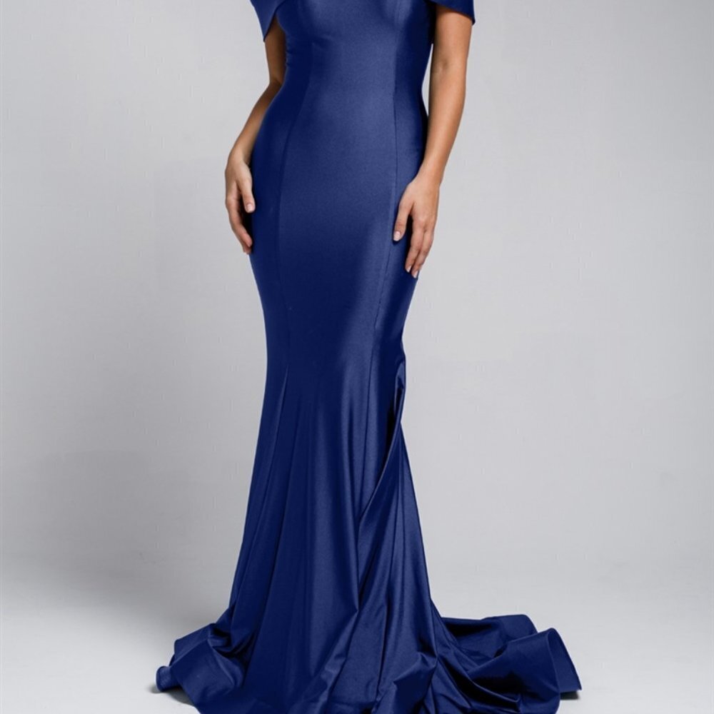 PROM PARTY EVENING Navy Off Shoulder Evening Party SHEATH LONG MAXI Dress AC373